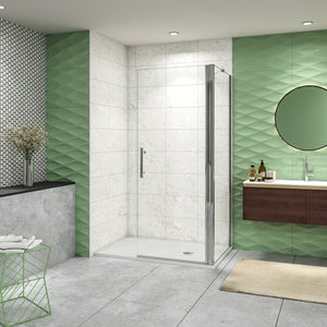 185 cm Box Doccia Walk In Parete Fissa 90 cm + Porta Battente 73 cm Vetro da 6 mm Temperato Anticalcare Barra Stabilizzatrice 45 cm Cromo Lucido