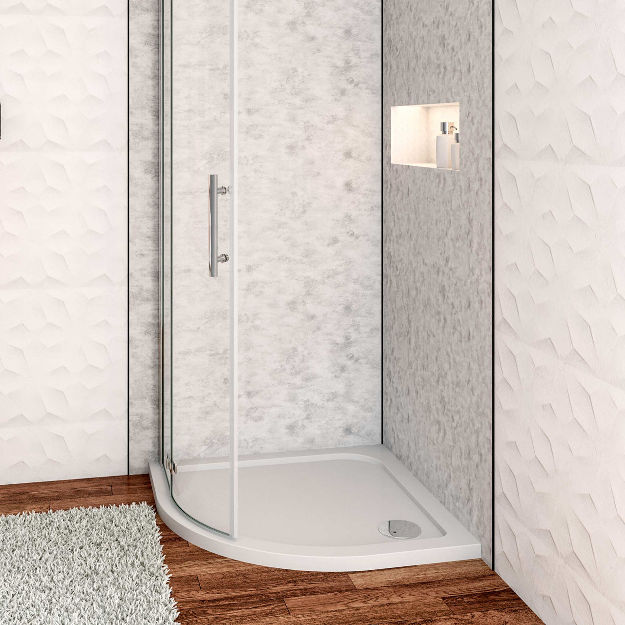 Piatto Doccia Semicircolare 80x80cm Bianco Spessore di 3 cm in Pietra Artificiale e Resina Minerale Mista Piletta Extra Piatta Sottile e Tubo inclusi