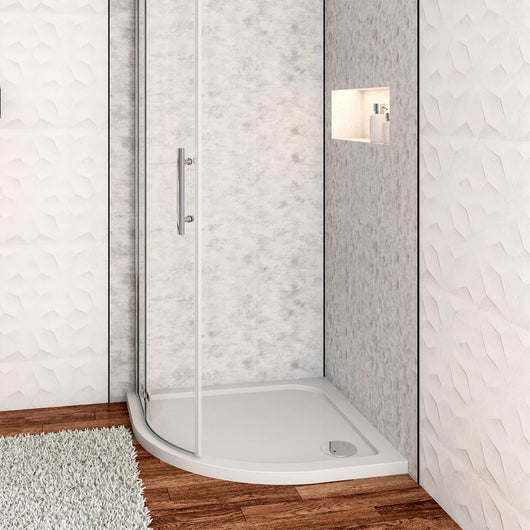 Piatto Doccia Semicircolare 80x80cm Bianco Spessore di 3 cm in Pietra Artificiale e Resina Minerale Mista Piletta Extra Piatta Sottile e Tubo inclusi