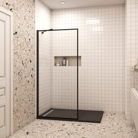 90x200cm Walk In Parete Per Doccia in Vetro Temperato 8mm Anticalcare con Bordo Nero Serigrafato Barra Stabilizzatrice da 45 cm