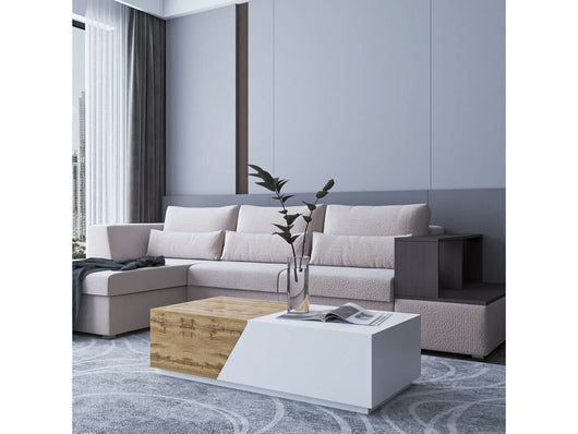 Tavolino con Cassapanca 124x60x42cm MDF Bianco/Marrone Interno/Esterno Habitat et Jardin