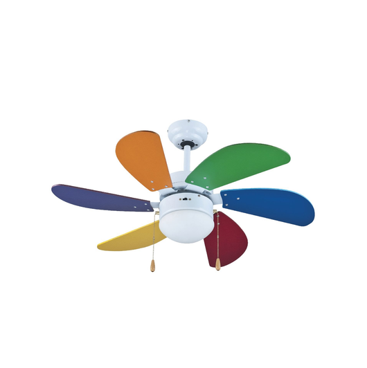 Zephir, Ventilatore da Soffitto, Multicolore, 6 Pale, 3 Velocità Diametro 90cm, Con luce, Funzione Reversibilità, Comando a Cordicella