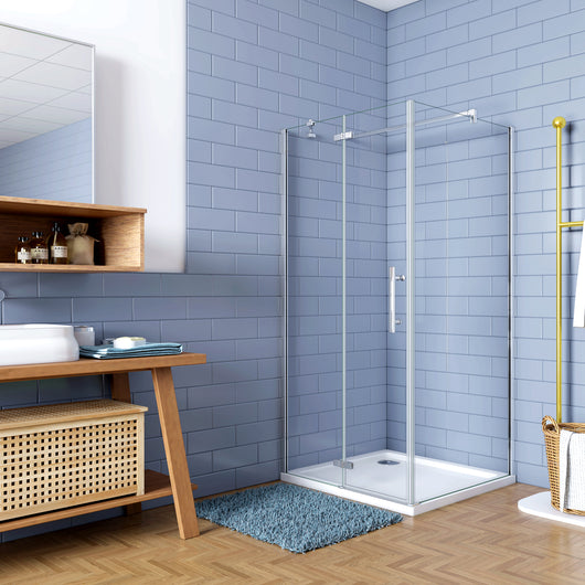 195cm Box Doccia Angolare Porta Battente con Parete Fissa 100x76cm Vetro 6 mm Temperato Anticalcare Trasparente con 2 Barre Stabilizzatrici da 30cm e 140cm