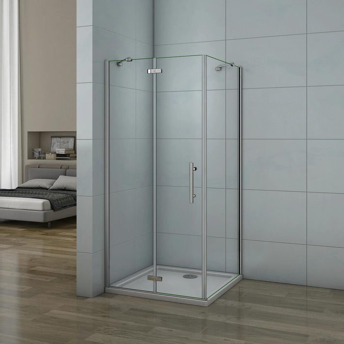 80x100x195 cm Box Doccia Angolare Porta Battente Più Parete Fissa Vetro 6 mm Temperato Anticalcare Trasparente Telaio Cromo Lucido
