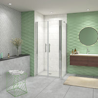 185 cm Box Doccia Angolare Porta Battente Saloon 80 cm Parete Fissa 80 cm Vetro da 6 mm Temperato Anticalcare Barra Stabilizzatrice 45 cm Cromo Lucido