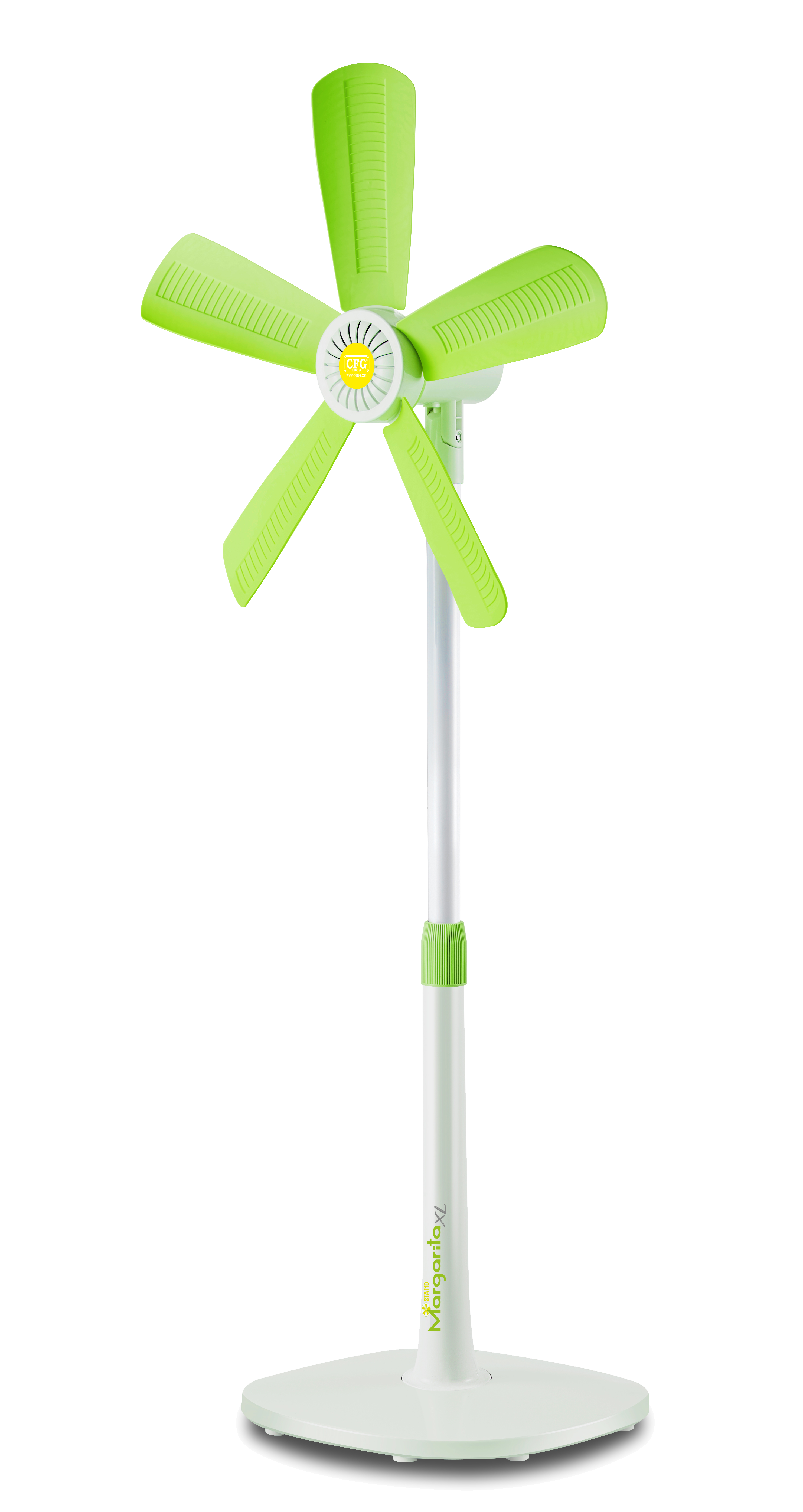 Ventilatore da scrivania CFG Margherita Stand XL EV115 con 5 Pale Morbide e supporto regolabile per ufficio, camera da letto, soggiorno (Bianco/Verde)