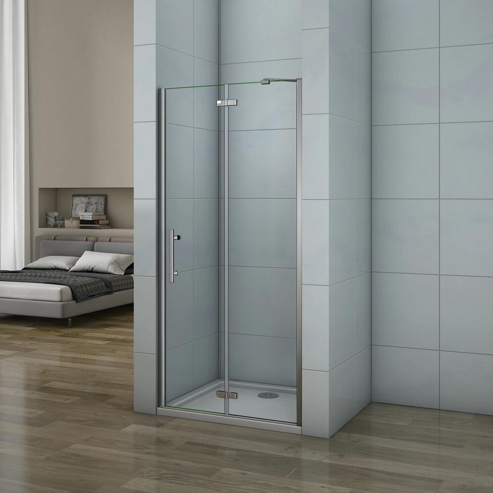 195 cm Porta Doccia per Nicchia Apertura Battente con Barra Stabilizzatrice Vetro 6 mm Temperato Trasparente Anticalcare Larga 100 cm