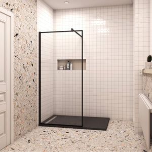 80x200cm Walk In Parete Per Doccia in Vetro Temperato 8mm Anticalcare con Bordo Nero Serigrafato Barra Stabilizzatrice da 70-120 cm
