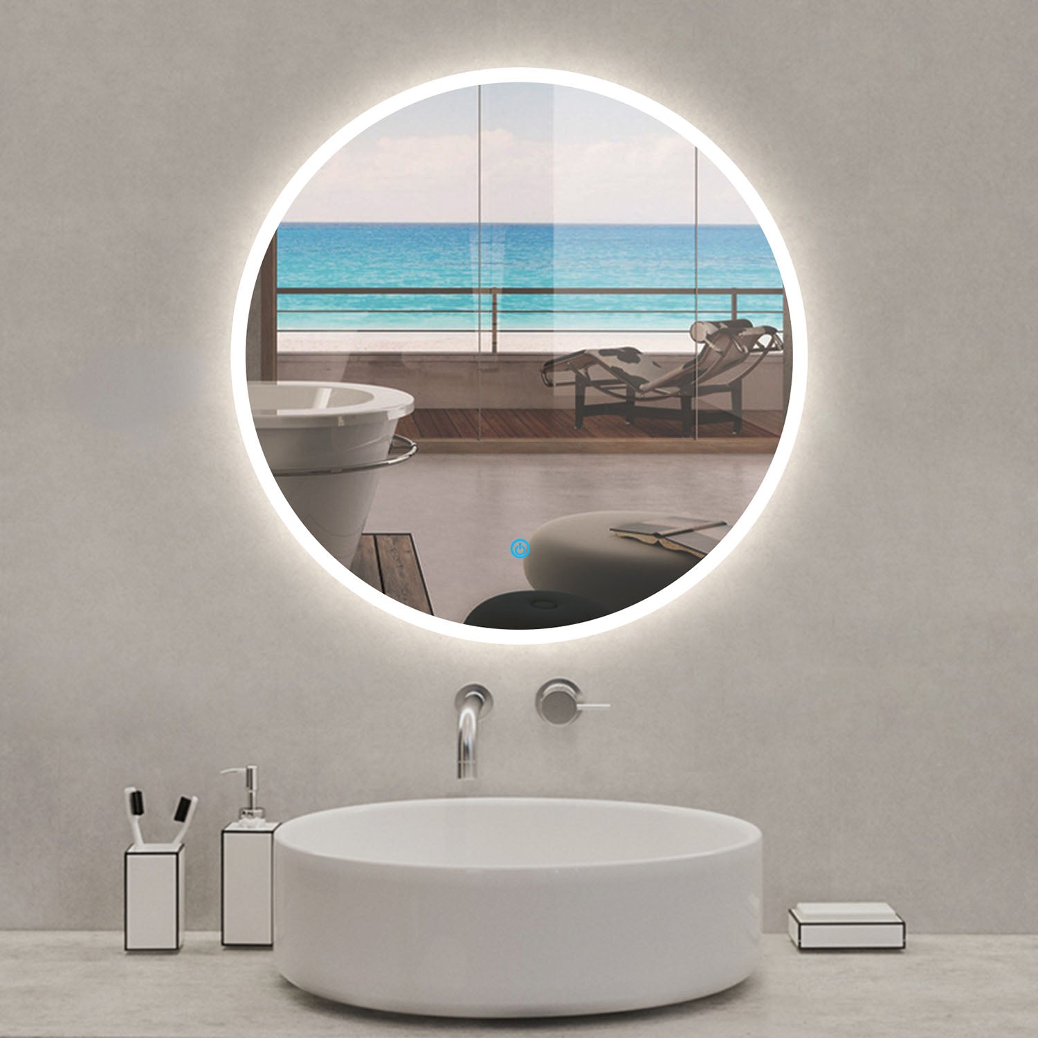 Aica Specchio da bagno rotondo con LED 100 x 100 cm + antiappannamento + interruttore a sfioramento
