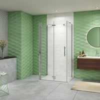 185 cm Box Doccia a Tre Lati Porta Pieghevole a Libro 100 cm Doppia Parete Fissa 90 cm Vetro da 6 mm Temperato Anticalcare Barra Stabilizzatrice 45 cm Cromo Lucido