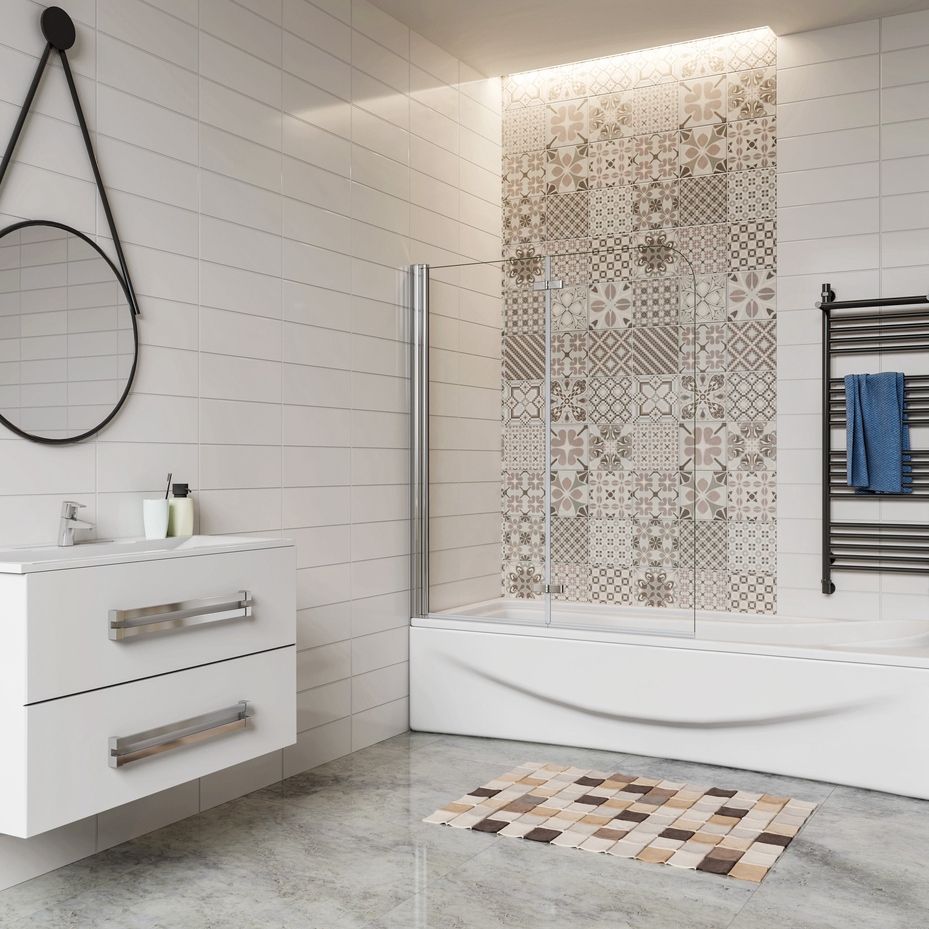 H.140 cm Sopravasca da Bagno da 120 cm Doccia Due Ante Pieghevoli a Libro Vetro Temperato 6 mm Anticalcare Telaio Cromato Lucido