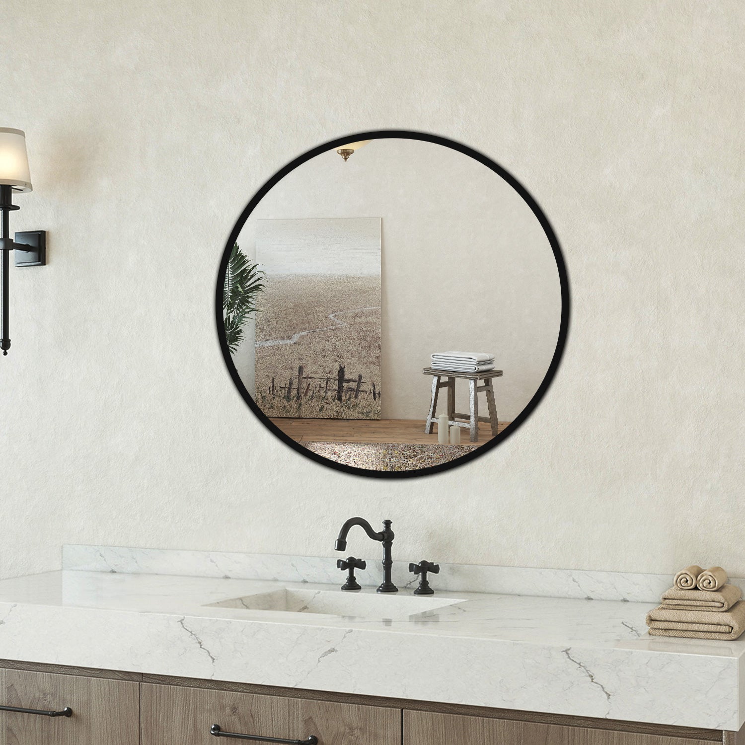 Specchio rotondo 70cm con cornice, adatto per soggiorno, camera da letto, bagno e molteplici scenari