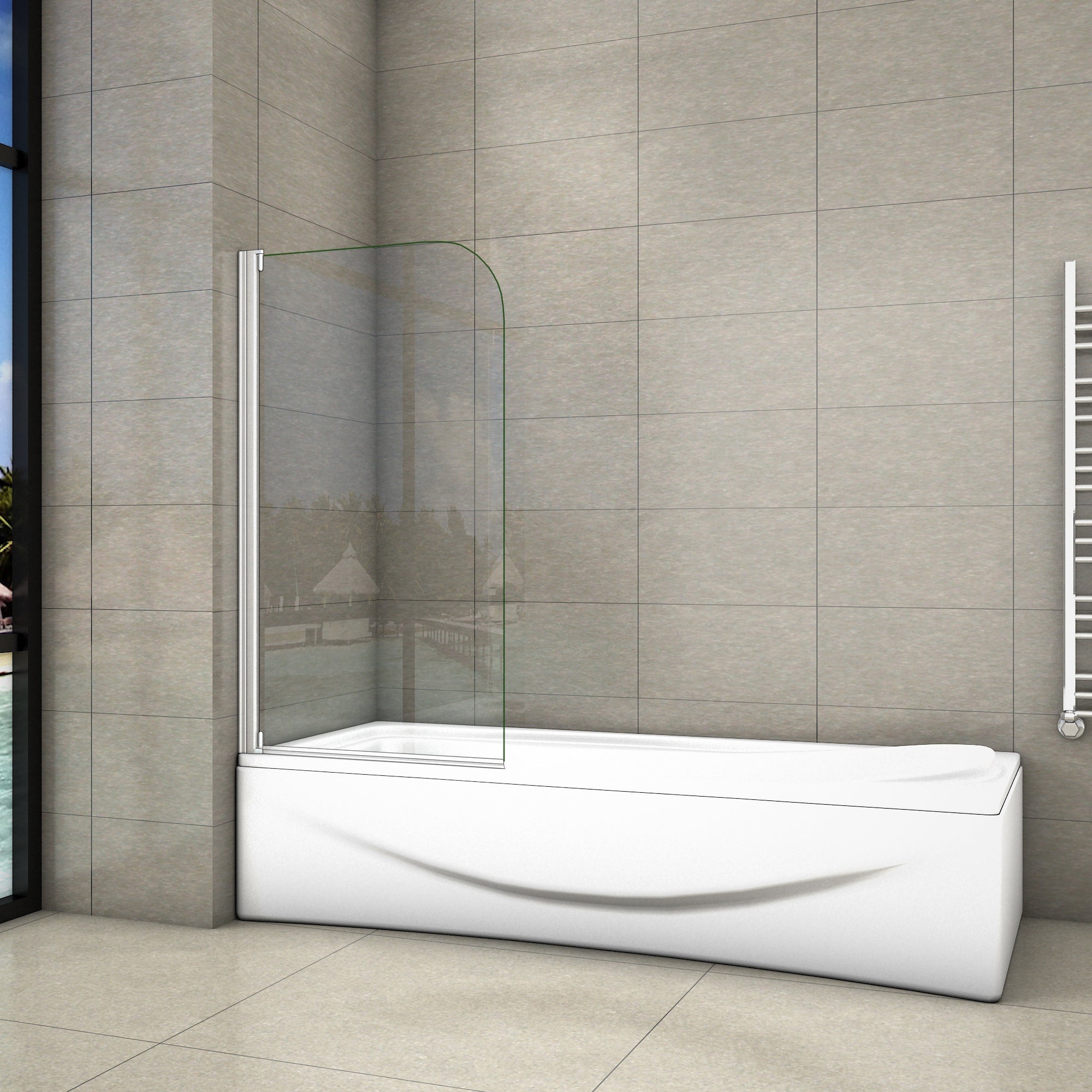 80x140 cm Sopravasca Parete Per Vasca Pannello Singolo Vetro Temperato 4 mm Trasparente Telaio Argento Opaco