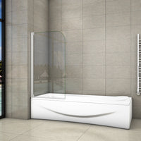 80x140 cm Sopravasca Parete Per Vasca Pannello Singolo Vetro Temperato 4 mm Trasparente Telaio Argento Opaco