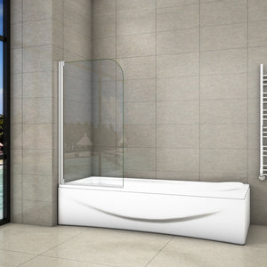 80x140 cm Sopravasca Parete Per Vasca Pannello Singolo Vetro Temperato 4 mm Trasparente Telaio Argento Opaco