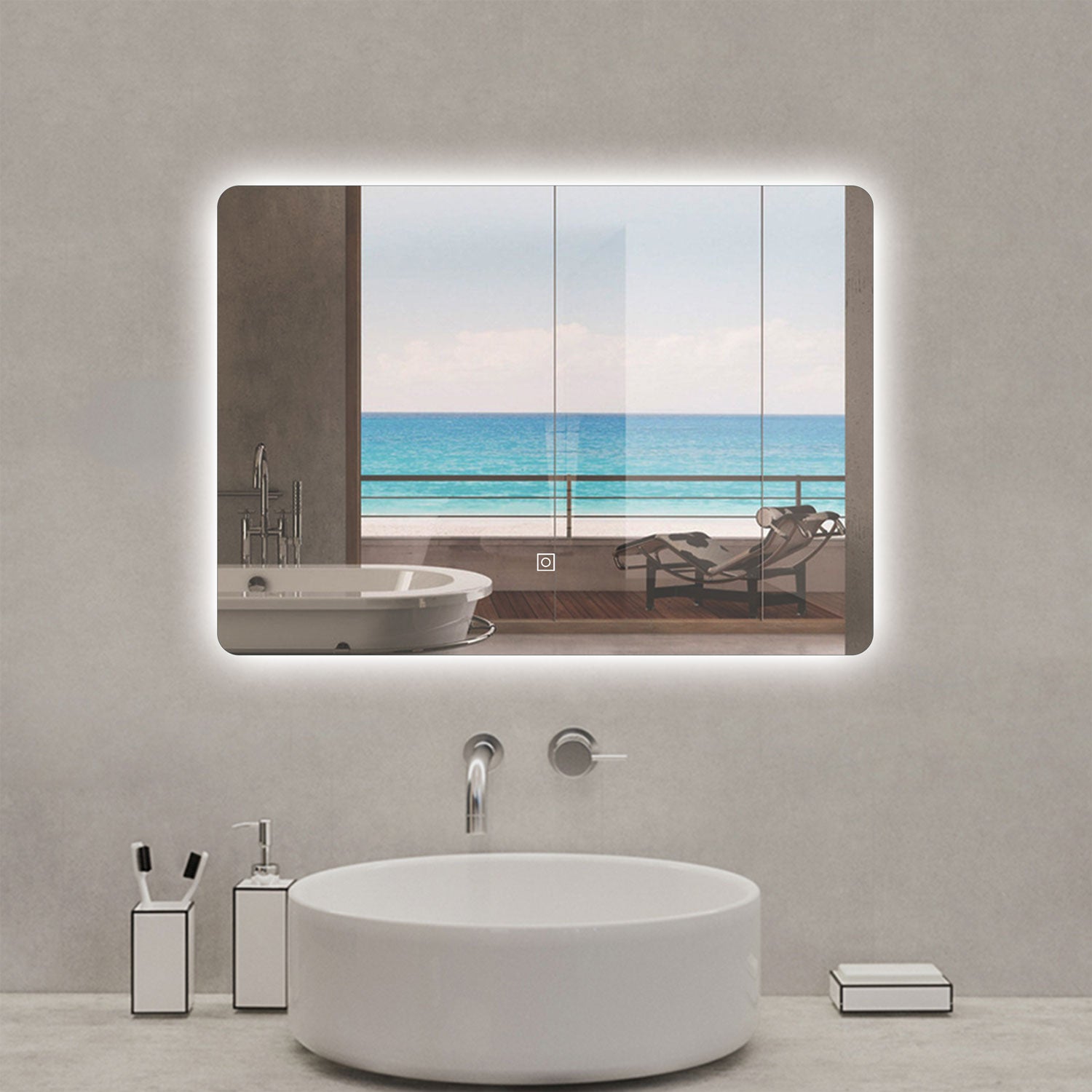 Aica Specchio da bagno a LED+70x50cm+Infinitamente Dimmerabile+Funzione Memoria+Estetica Elegante