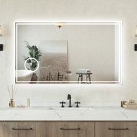 Specchio Luminoso da Bagno 120x70cm con Bluetooth, 3 Luci LED, Regolabile, Lente d'Ingrandimento, Orologio, Anti-Appannamento e Memoria