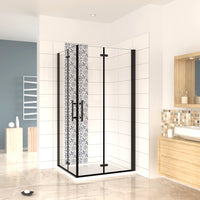 190 cm Box Doccia Angolare Doppia Porta Battente Pieghevole 76x90 cm in Vetro Temperato Trasparente 5 mm Anticalcare Telaio Nero Opaco