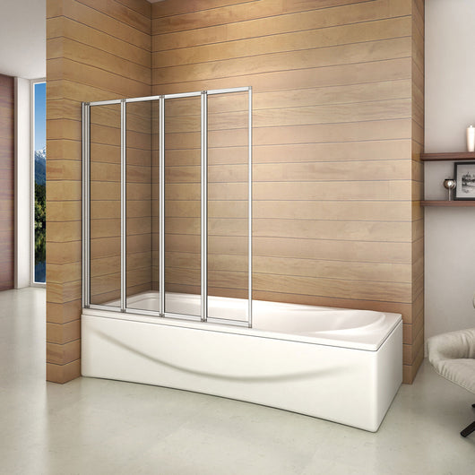 100x140 cm Sopravasca Parete Per Vasca Pieghevole a Libro 4 Antine Vetro Temperato Trasparente 4 mm Telaio Con Processo Di Elettroforesi