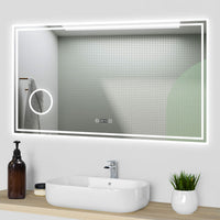 Aica Specchio da bagno a LED+120x70cm+orologio+Lente d'ingrandimento
