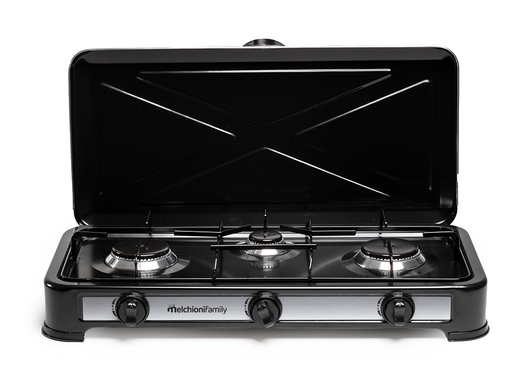 Melchioni Family Minerva 3 Fornello a Gas 3 Fuochi Acciaio smaltato Potenza 2.9 Kw Nero 59x33x11