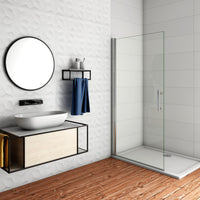 WALK IN Parete Doccia Movibile Pivotante 75x187 cm in Vetro 6 mm Trasparente Temperato Anticalcare Telaio Cromato Lucido