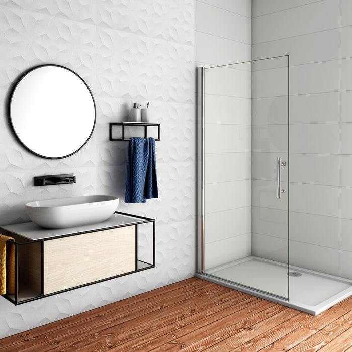 WALK IN Parete Doccia Movibile Pivotante 75x187 cm in Vetro 6 mm Trasparente Temperato Anticalcare Telaio Cromato Lucido