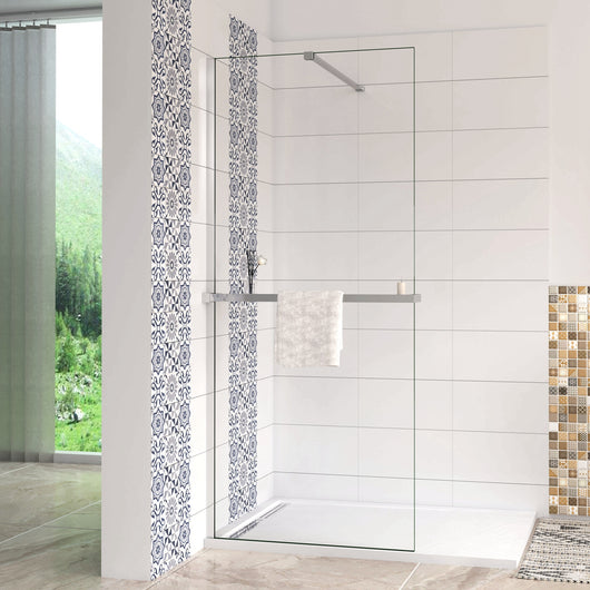Box Doccia Walk In 90x190 cm Vetro 8 mm Anticalcare Trasparente Barra Stabilizzatrice da 90 cm Mensola Doccia 90 cm