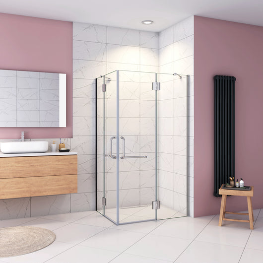 120x100x190 cm Box Doccia Angolare Porte Battenti in Vetro 8 mm Temperato Trasparente Anticalcare Ante con Barre Stabilizzatrici