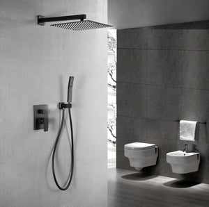 Set doccia con miscelatore incasso, soffione quadrato 30x30 e doccino nero opaco KZ-1004 MAROCCO