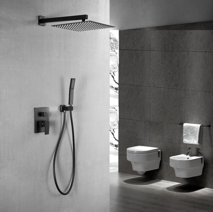 Set doccia con miscelatore incasso, soffione quadrato 30x30 e doccino nero opaco KZ-1004 MAROCCO