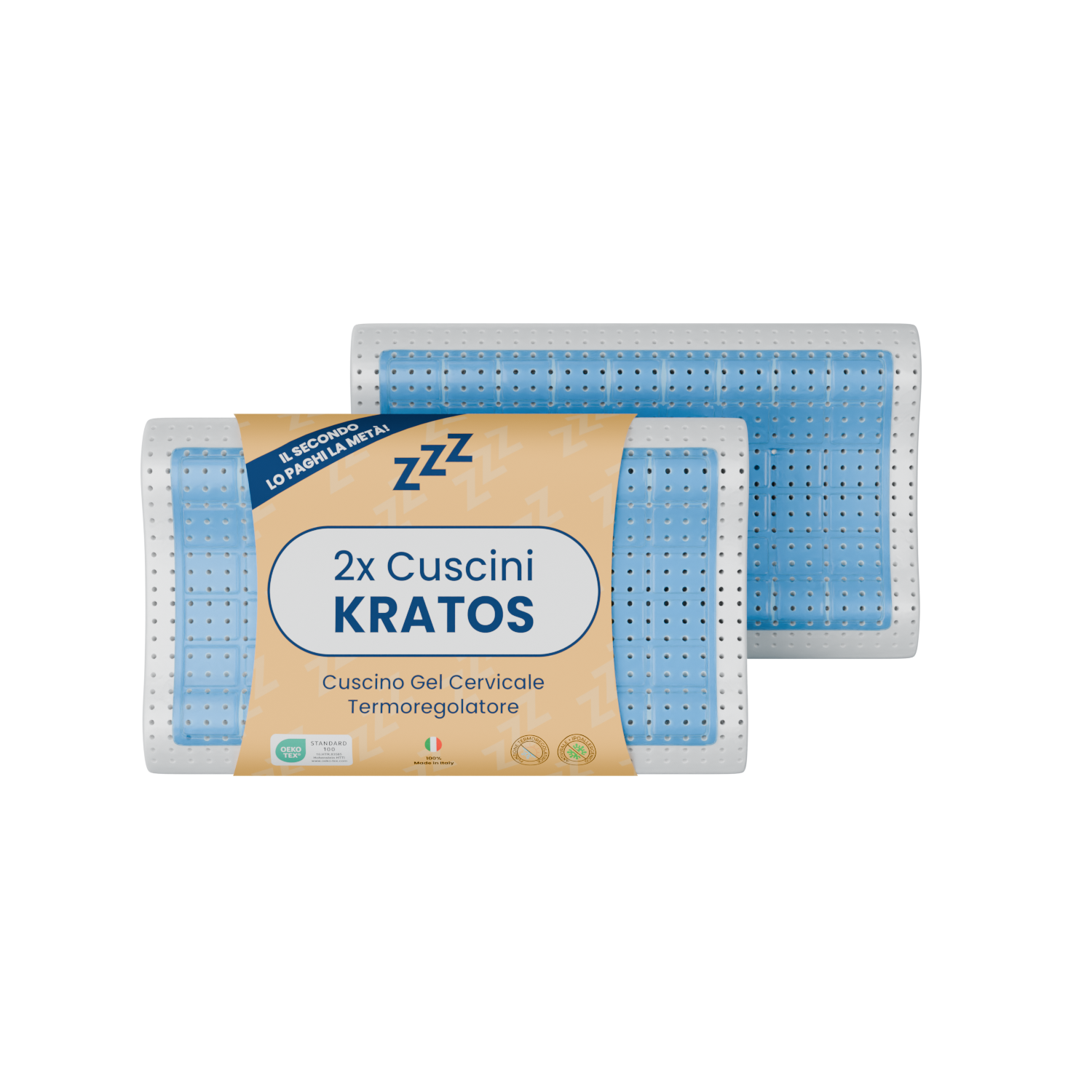 Coppia | Cuscino - Gel- Cervicale - Stop al Sudore - Termoregolatore - Kratos - 72x42x12/8/9cm
