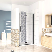 90x190 cm Porta Doccia per Nicchia Apertura Battente Pieghevole in Vetro Temperato Trasparente 5 mm Anticalcare Telaio Nero Opaco