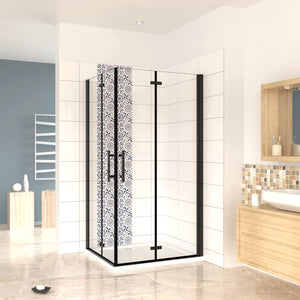 190 cm Box Doccia Angolare Doppia Porta Battente Pieghevole 76x120 cm in Vetro Temperato Trasparente 5 mm Anticalcare Telaio Nero Opaco