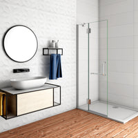 WALK IN Parete Doccia Paretina Fissa + Porta Movibile 116x190 cm in Vetro 8 mm Trasparente Temperato Anticalcare con Barra Stabilizzatrice Telaio Cromato Lucido