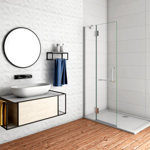 WALK IN Parete Doccia Paretina Fissa + Porta Movibile 116x190 cm in Vetro 8 mm Trasparente Temperato Anticalcare con Barra Stabilizzatrice Telaio Cromato Lucido