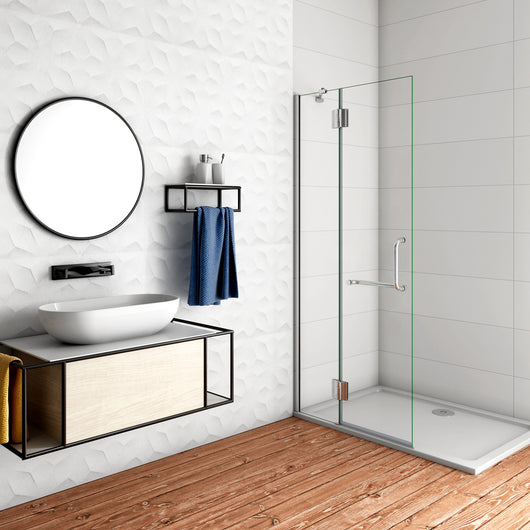 WALK IN Parete Doccia Paretina Fissa + Porta Movibile 116x190 cm in Vetro 8 mm Trasparente Temperato Anticalcare con Barra Stabilizzatrice Telaio Cromato Lucido