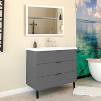 Mobile Bagno Appoggio 99 cm con 3 Cassetti, Lavabo da Incasso, Nero