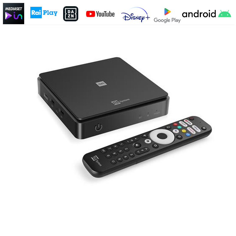 Telesystem Decoder Digitale Terrestre dvb-t2 Smart tv ON T2 HD 1080p Android 12 HEVC main 10 FHD 2 IN 1 Assistente Vocale Incorporato Tvbox android TV