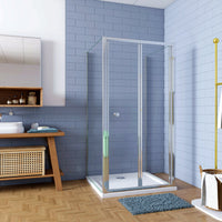 185cm Box Doccia a Tre Lati Porta a Soffietto 90cm con Doppia Parete Fissa 76x76cm in Vetro Temperato Trasparente 5 mm Profilo Cromo Lucido