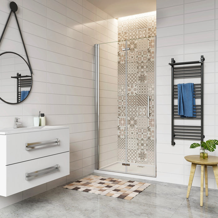 80x195 cm Porta Doccia Per Nicchia Battente e Pieghevole a Libro In Vetro Temperato Trasparente Anticalcare Da 6 mm