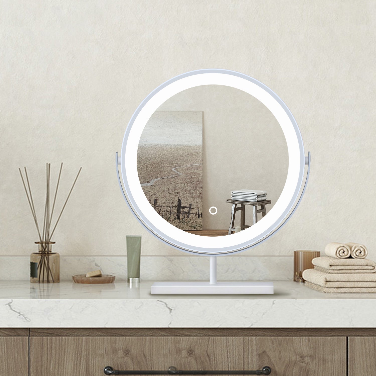 40x48cm Specchio da trucco a posizionamento statico LED + Touch Control + 3 temperature di colore regolabili