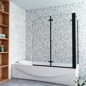 Parete Doccia 90xH.140cm Sopravasca Angolare 2 Ante Pieghevoli con Parete Laterale 65cm Vetro Temperato 6 mm Trasparente Anticalcare Nero Opaco