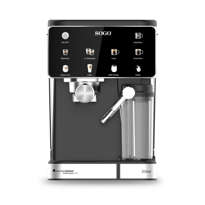 Macchina Caffè Espresso 4 in 1 Digitale 20 Bar – Montalatte Cappuccino, Cialde ESE, Macinato, Pompa Ital. Thermoblock