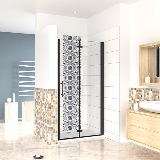 70x190 cm Porta Doccia per Nicchia Apertura Battente Pieghevole in Vetro Temperato Trasparente 5 mm Anticalcare Telaio Nero Opaco