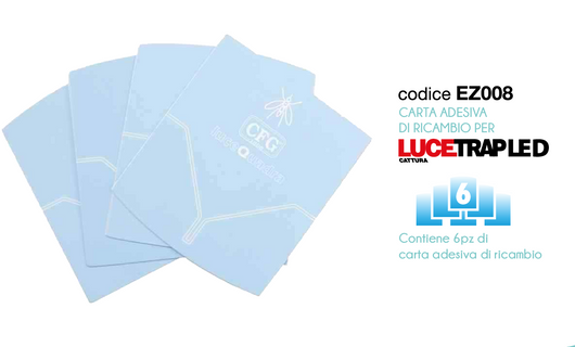 CFG Carta Adesiva di Ricambio Cartuccia pronta alluso per Lucetrap LED EZ007 cod. EZ008 ricarica Confezione da 6 Pezzi Cattura insetti volanti e non voloanti