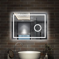 80 x 60 cm,AICA Specchio da Bagno LED con Luce, 3 Colori Regolabili,Blue tooth, Ingrandimento,memoria, antiappannamento,CRI>90,autospegnimento