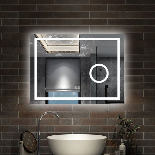 80 x 60 cm,AICA Specchio da Bagno LED con Luce, 3 Colori Regolabili,Blue tooth, Ingrandimento,memoria, antiappannamento,CRI>90,autospegnimento