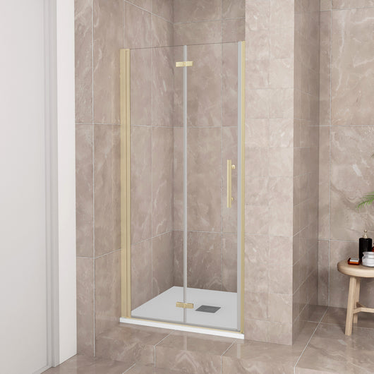 Porta Doccia 70x185 cm Porta Battente Pieghevole in Vetro Temperato Trasparente 6 mm Anticalcare Telaio Dorato Spazzolato