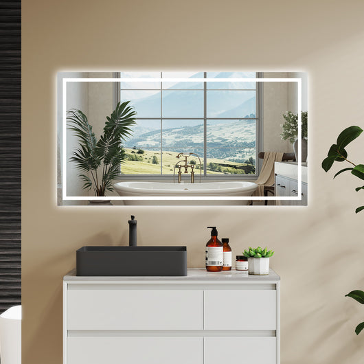 AICA Specchio Da Bagno Rettangolare Da 150x80cm con LED, Antiappannamento, 3 Temperature Colore